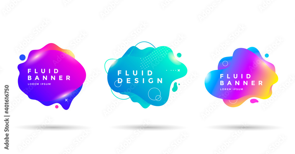 Wall mural set of abstract liquid shapes. fluid gradients banner design. an isolated dynamical art form.
