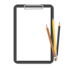 Clipboard with pencil on white background.