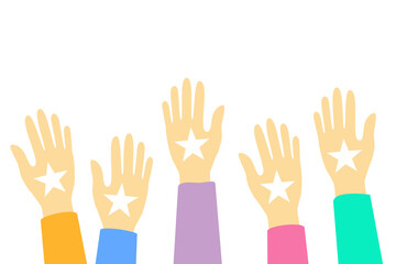 Human hands volunteer with stars isolate on white background.