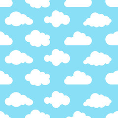 Clouds seamless pattern on blue background.