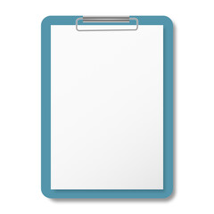 Clipboard with blank white Paper on white background. 3D illustration