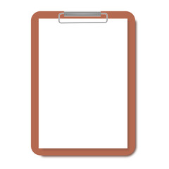 Clipboard with blank white Paper on white background. 3D illustration