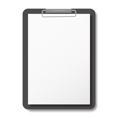 Clipboard with blank white Paper on white background. 3D illustration