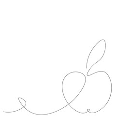 Apple fruit line drawing on white background, vector illustration