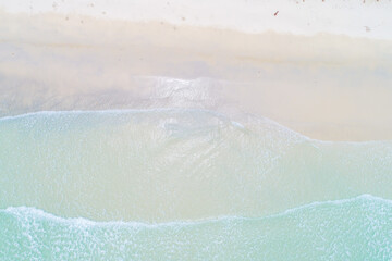 Fototapeta na wymiar Aerial view white snad beach wave turquoise water