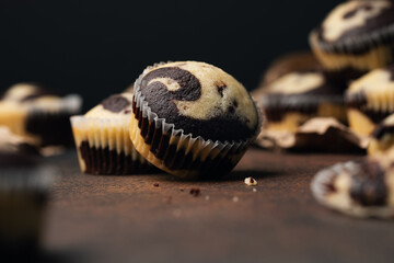 Homemade marble chocolate vanilla cupcakes. Delicious dessert. Selective focus