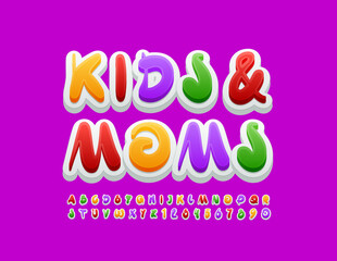 Fototapeta na wymiar Vector cute sign Kids and Moms. Creative colorful Font. Artistic Alphabet Letters and Numbers set