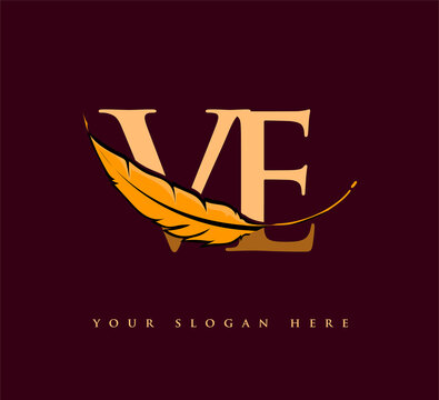 Initial letter VE logo with Feather Company Name, Simple and Clean Design. Vector Logo for Business and Company