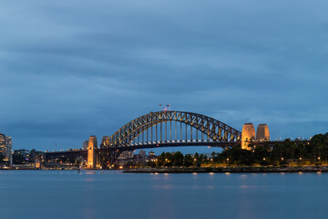 Fototapeta na wymiar Sydney Harbour Bridge view at cloudy night