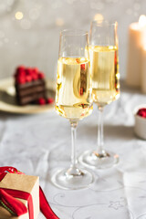 Romantic evening for lovers in the Valentine's day with champagne