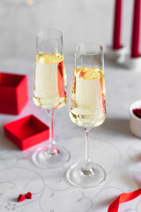 Romantic evening for lovers in the Valentine's day with champagne