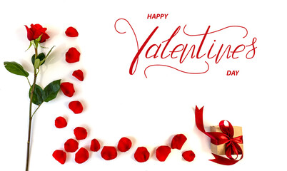 Happy Valentine's day! Card, online banner, greeting card, Flat lay on Valentine's Day  With red roses