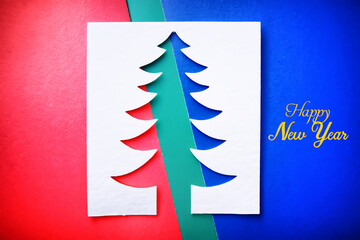 Paper Christmas tree. Christmas card. Christmas background