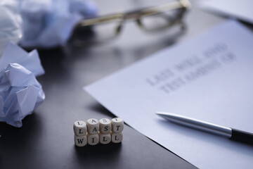 Legal concept. The procedure for writing the last will. Papers with testament on the table....