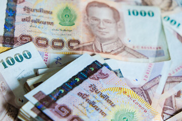 Background of Thai note bill 1000 baht top view