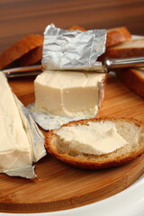 Processed cheese and bread. Breakfast. Appetizer series.