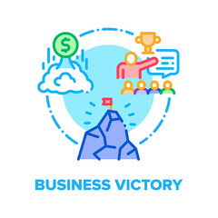 Business Victory Vector Icon Concept. Success Business Goal Achievement And Winning, Strategy And Direction, Career Competition And Leadership. Salary Increase And Award Color Illustration
