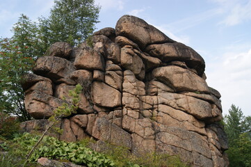 Rocky ledges of Mount Babyrgan in Altai in Russia