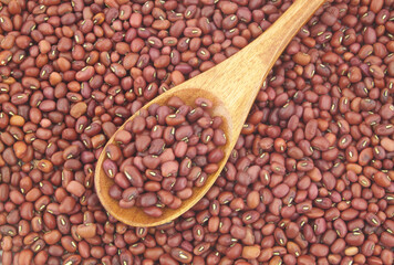 Adzuki red beans with wooden spoon