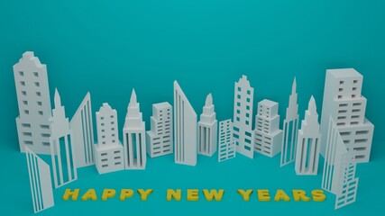 Happy new years city background 3D render
