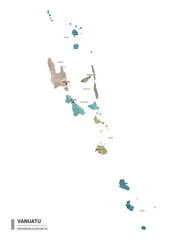 Vanuatu higt detailed map with subdivisions. Administrative map of Vanuatu with districts and cities name, colored by states and administrative districts. Vector illustration.