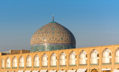 Sheikh Lotf Allah Mosque,  situated on the eastern side of   Naqsh-i Jahan Square (Imam square), situated at the center of Isfahan city, Iran , an important historical site, under golden twilight