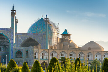 Night View of Shah Mosque or Imam mosque under renovation and sunset,  situated on the south side...