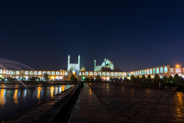 Fototapeta premium Night View of Shah Mosque or Imam mosque, situated on the south side of Naqsh-e Jahan Square square, an important historical site.