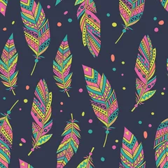 Wallpaper murals Boho style Vector seamless feathers pattern in boho style 