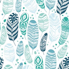 Vector seamless feathers pattern in boho style  © Angelina De Sol