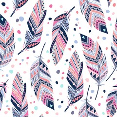 Obraz premium Vector seamless feathers pattern in boho style 