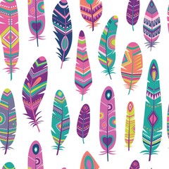 Vector seamless feathers pattern in boho style

