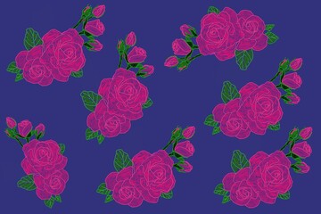 pattern with rose flowers and leaves