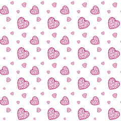 seamless pattern of Carved wooden pink heart isolated on white background