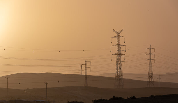 Power lines at dawn background