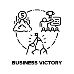 Business Victory Vector Icon Concept. Success Business Goal Achievement And Winning, Strategy And Direction, Career Competition And Leadership. Salary Increase And Award Black Illustration