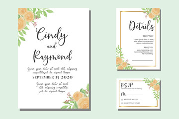 Obraz na płótnie Canvas Floral Wedding invitation frame set; flowers, leaves, watercolor, isolated on white. Sketched wreath, floral and herbs garland with green, greenery color. Handdrawn Vector Watercolour style