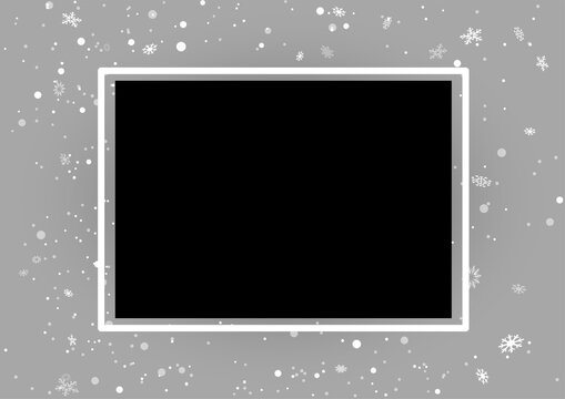 Christmas rectangular photo template with snow