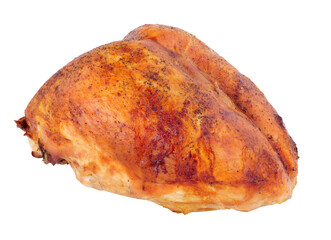 Whole golden roasted turkey crown meat isolated on a white background