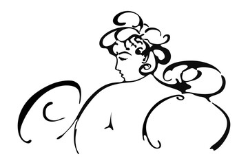 Girl for various designs. The original version. Doodle. Black and white image. Minimalism.