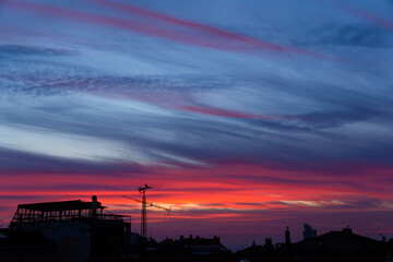 Sunset background and silhouette buildings