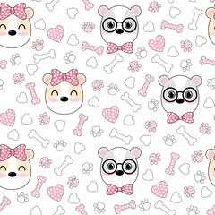 Cute Dogs pattern, different dogs seamless wallpaper.