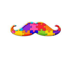 Mustache Jigsaw Autism Puzzle color illustration