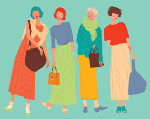 Diverse women faces background, women different style, vector illustration