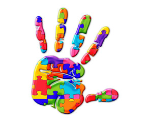 Obraz na płótnie Canvas hand palm Jigsaw Autism Puzzle color illustration