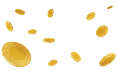 Gold coins floating in the air 3D rendering