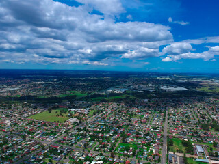 Fototapeta na wymiar Panoramic drone aerial view over St Clair Sydney western suburbs NSW Australia