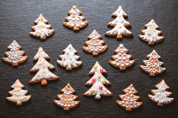 Homemade christmas cookies on slate table