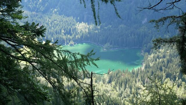 Fusine Lake, a beautiful alpine lake at Tarvisio, Friuli Venezia Giulia, Italy