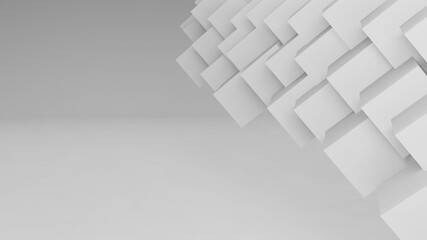 White Chaotic Cubes Wall Background. 3d Render Illustration